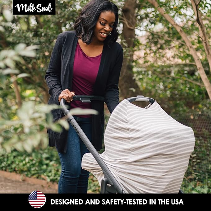 Milk Snob Original 5-in-1 Cover - Added Privacy for Breastfeeding, Baby Car Seat, Carrier, Stroller, High Chair, Shopping Cart, Lounger Canopy - Newborn Essentials, Nursing Top, Heather Gray Stripe