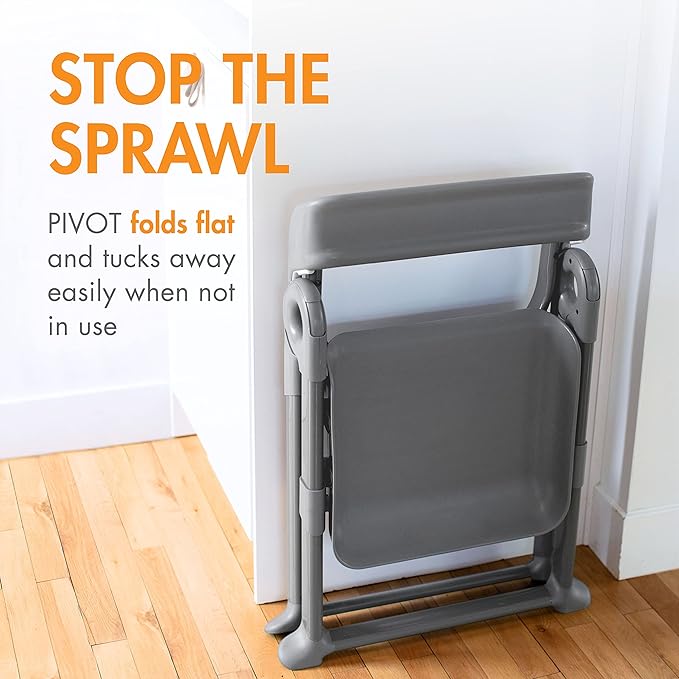 Boon Pivot Toddler Tower - Folding Toddler Step Stool for Bathroom Sink or Kitchen Countertop - Step Stool for Toddlers with CPC Certification - Gray - Ages 18 Months to 4 Years