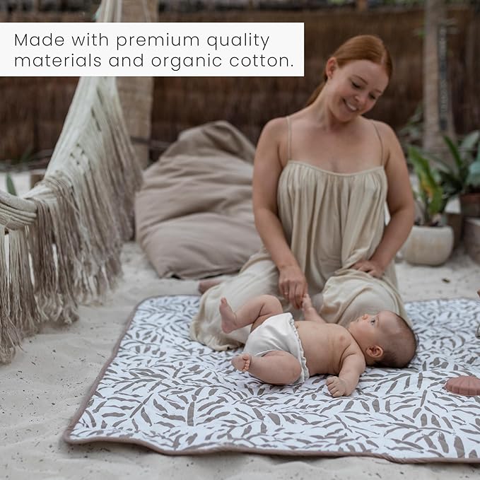 Toddlekind Portable Baby Mat – Organic Cotton 47" x 47" Reversible Indoor/Outdoor Playmat for Babies, Toddlers, Picnics, Patio, and Garden Use 0m+ Tan (Taupe)