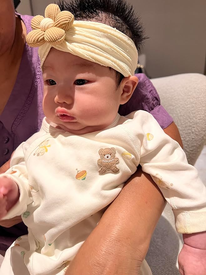 CÉLLOT 5 Pcs Baby Flower Headbands Baby Girls Nylon Headbands Soft Hairbands Hair Accessories for Newborn Infant Toddler Kids（Pink）