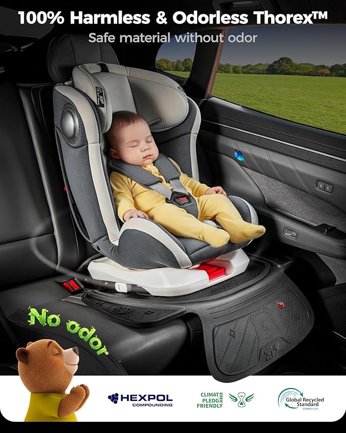 3W Car Seat Protector for Child car seat，TPE All Weather Heavy Duty Car Accessories, Applicable to All Models, Bear Baby Model, Black