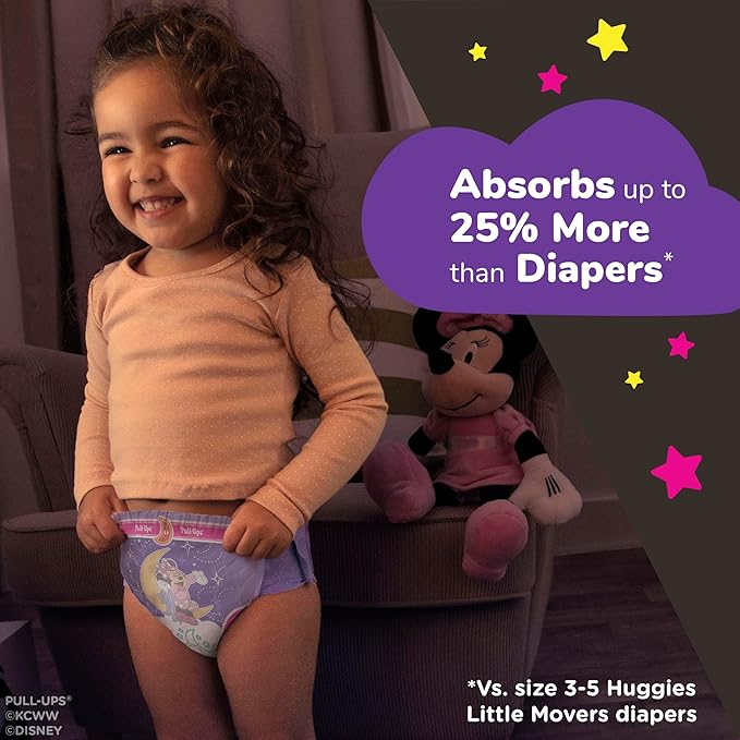 Pull-Ups Girls' Nighttime Potty Training Pants, Training Underwear, 3T-4T (32-40 lbs), 60 Ct
