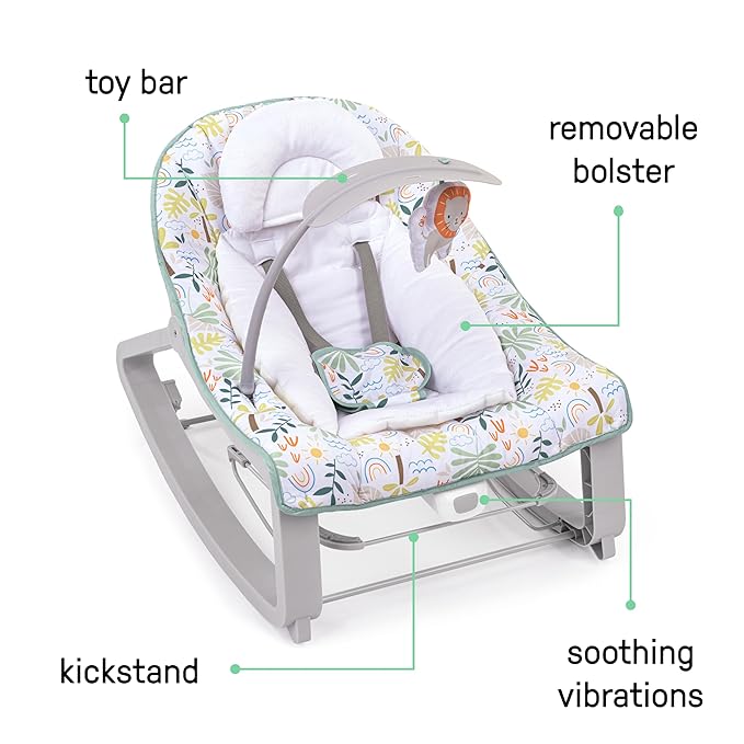 Ingenuity Keep Cozy 3-in-1 Grow with Me Vibrating Baby Bouncer Seat & Infant to Toddler Rocker, Vibrations & Toy Bar, 0-30 Months Up to 40 lbs (Madi)