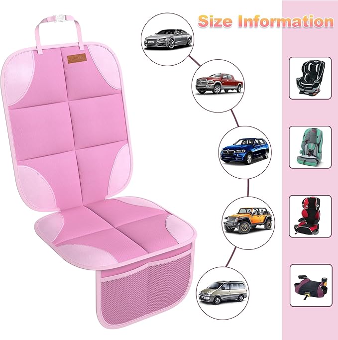 SMART ELF Car Seat Protector, 2Pack Seat Protector Protect Child Seats with Thickest Padding and Non-Slip Backing Mesh Pockets for Baby and Pet,Sedan SUV Truck (Pink)