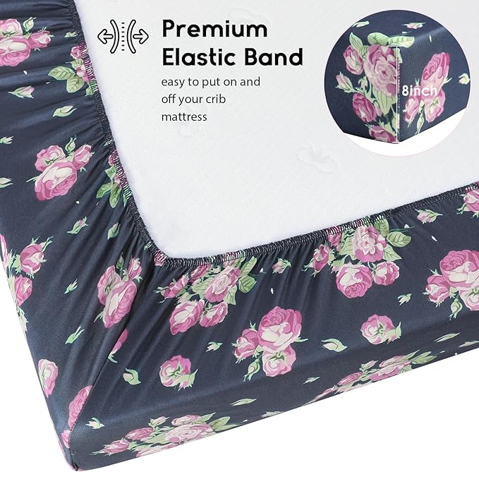 Yoofoss Baby Crib Sheets for Boys Girls, Fitted Crib Sheet 2 Pack for Standard Crib and Toddler Mattress, Super Soft Microfiber Baby Sheet 28x52x8in(Pink+Cherry)