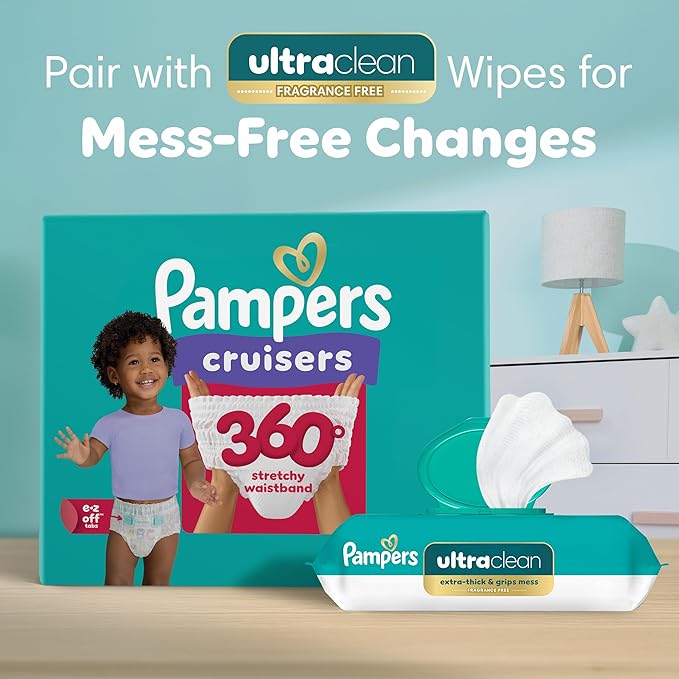 Pampers Diapers - Cruisers 360 - Size 4, 144 Count, Babyproof up to 100% Leakproof Pull-On Diaper
