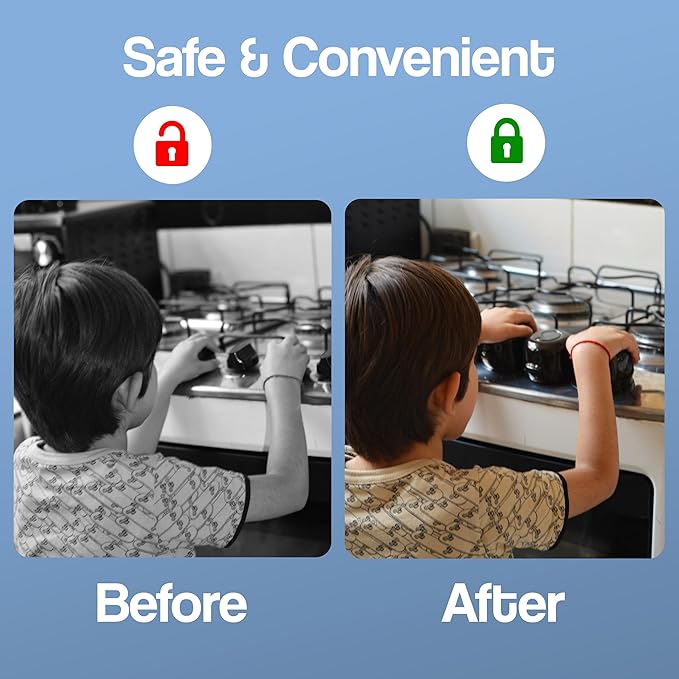 Stove Knob Safety Covers (5 Pack) – Oven Knob Covers for Child Safety – Prevent Kids from Turning on Stoves – Gas Stove Knob Locks with Pre-Applied Adhesive – No Tools Needed for Install