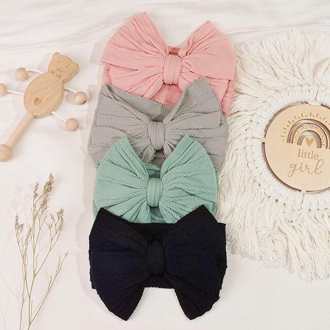 CÉLLOT 8 Pcs Super Stretchy Soft Handmade Headbands with Double Bows Head Wrap Nylon Hair Accessories For Newborn Babies Girls Infants Toddlers