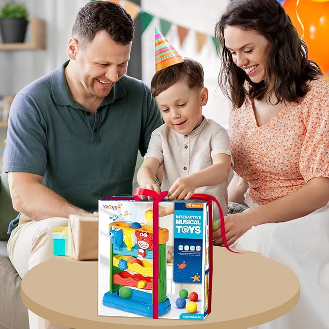 Toys for 1 2 3 Years Old, Interactive Feeding Toy with Music, Montessori Toys for Boy Girl, Musical Cause and Effect Game for 12+ Months, Christmas Birthday Gifts for Baby Toddlers Age 1-3
