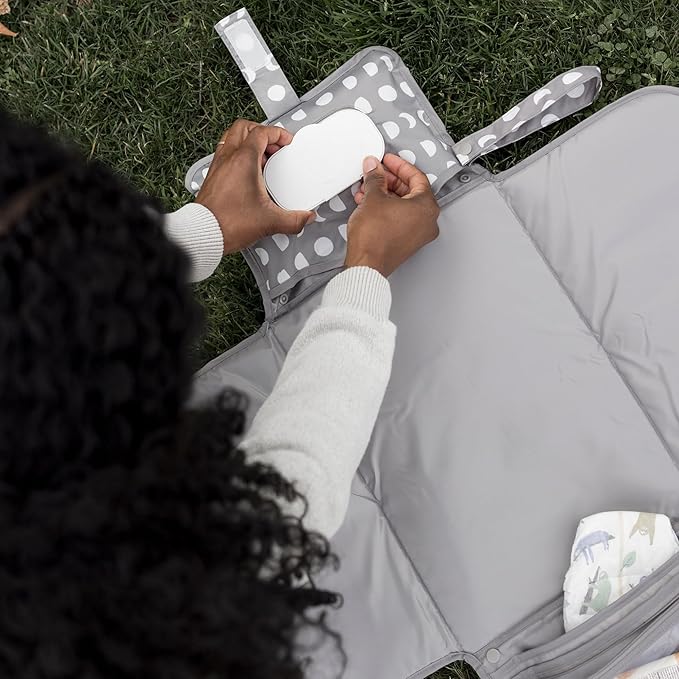 Tiny Twinkle Portable Diaper Changing Pad – Foldable, Waterproof & Compact Travel Changing Mat with Storage | Smart Wipes Pocket for On-The-Go Parents(Luna)