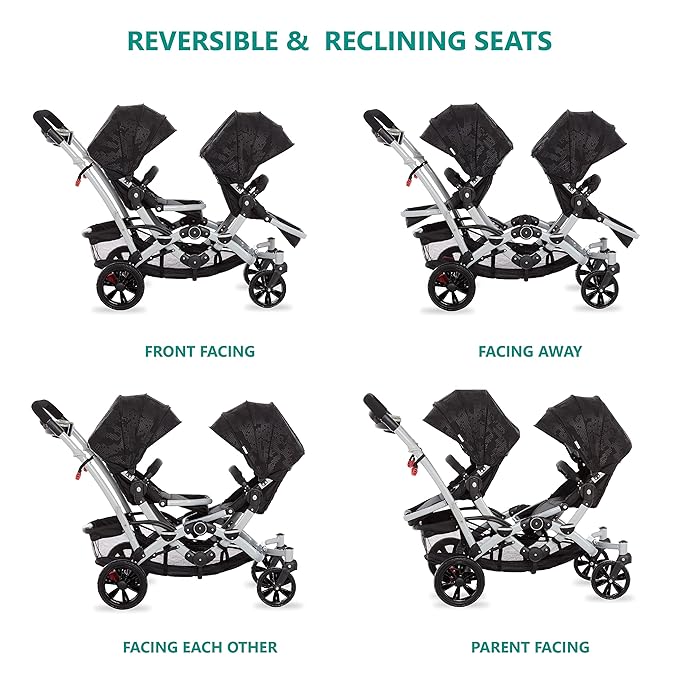 Dream On Me Track Tandem Double Umbrella Stroller in Black, Lightweight Double Stroller for Infant and Toddler, Multi-Position Reversible & Reclining Seats, Large Storage Basket and Canopy