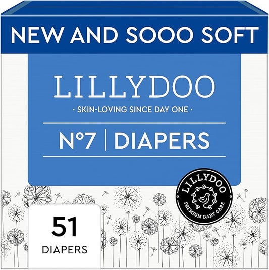 Baby Diapers - Size 7 (33+ lbs), Half-Monthly Supply (51 Count), Leak Protection, Skin-Friendly, Ultrasoft, Perfume- & Chlorine-Free, Hypoallergenic, Dermatologist Tested, Oeko-TEX®