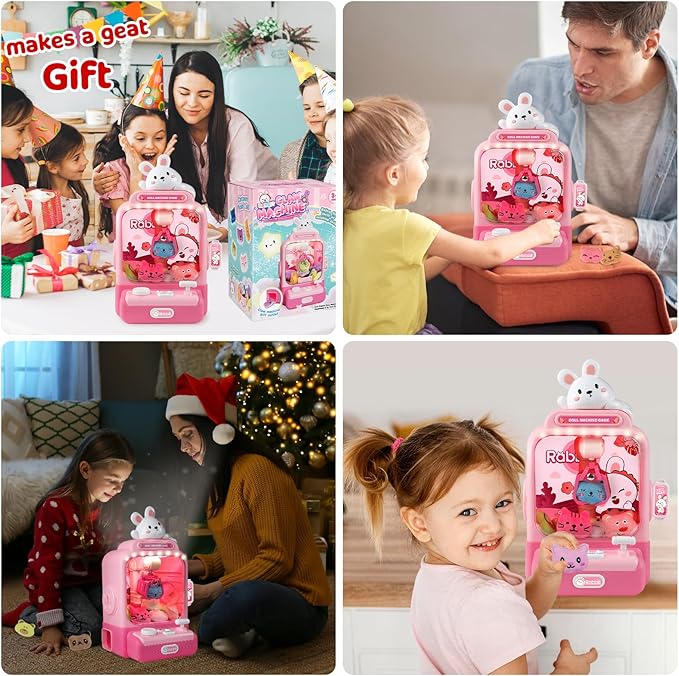 Claw Machine for Kids,Mini Vending Machines Candy Grabber Prize Dispenser Toys for Girls,Electronic Arcade Claw Game Machine for Party Birthday with Lights Sound (Light Bunny Claw)