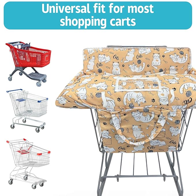 Shopping Cart Cover for Baby,2-in-1 Baby Cart Covers with Portable Cloth Bag Cart Seat Pad for Babies Grocery Cushion Cover Restaurant,Suitable for All Supermarkets and Restaurants