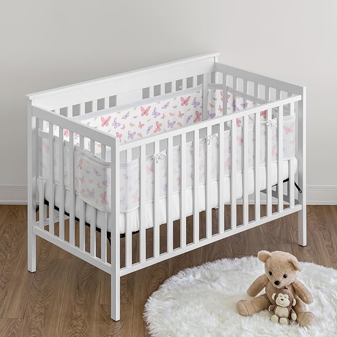 Sweet Jojo Designs + BreathableBaby 2-Piece Breathable Mesh Crib Liner Set (Pink/Purple Shabby Chic Butterfly) for Girls, Baby, Infants/Newborn Nursery (Colorful Butterflies Pastel, Lilac Watercolor)