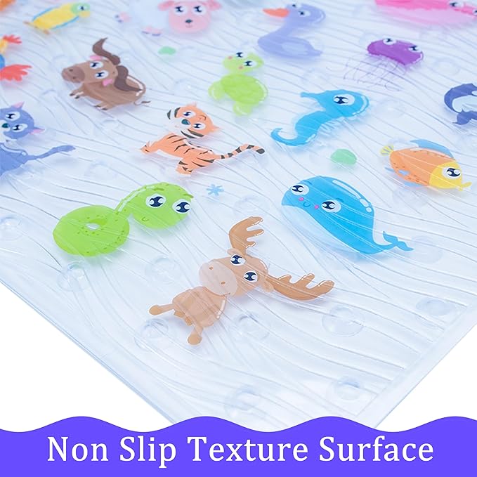 Bath Mats for Tub Kids,Baby Toddler - Large Cartoon Non-Slip Bathroom Bathtub Anti-Slip Shower Mats for Floor 35x15,Machine Washable XL Size Bathroom Mats (Zoo)