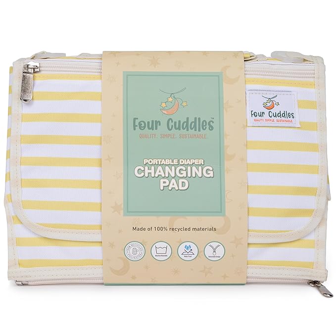 Portable Diaper Changing Pad - Newborn Essentials, Waterproof, Extra Wide & Long, Padded Foldable Wipeable Mat, Travel Bag, Baby Registry Gift, Wipes Pocket, Eco-Friendly (Yellow)
