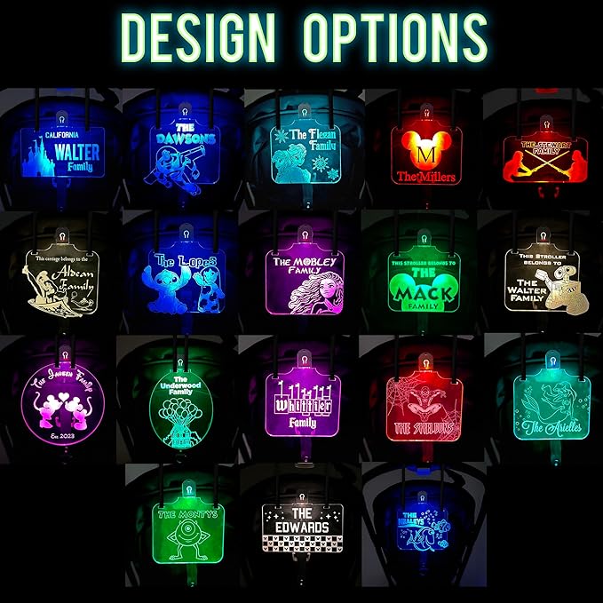 Personalized Night Light Stroller Name Tag, Mouse Ears Sign, Light up Family Stroller Sign for Theme Parks, Amusement Park Family Sign (Style 6)