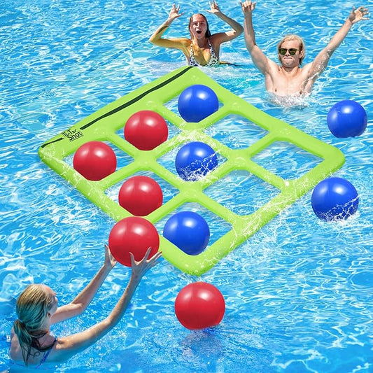 Pool Toys Games Set- Tic-Tac-Toe Inflatable Pool Toy with 10 Balls - for Adults Teens Kids 2-10 Players