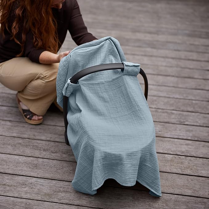 Car Seat Cover Baby - Organic Cotton - Carseat Covers Baby - Carseat Cover - Car Seat Canopy - Carseat Canopy - 100% Muslin Cotton, 43" x 32" (Tradewinds)
