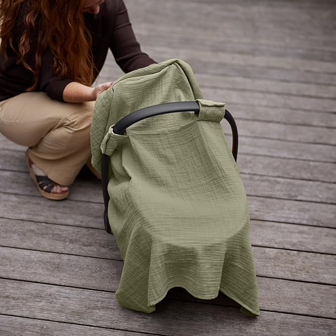 Car Seat Cover Baby - Organic Cotton - Carseat Covers Baby - Carseat Cover - Car Seat Canopy - Carseat Canopy - 100% Muslin Cotton, 43" x 32" 2-Pack (Sage Green/Soft Grey)