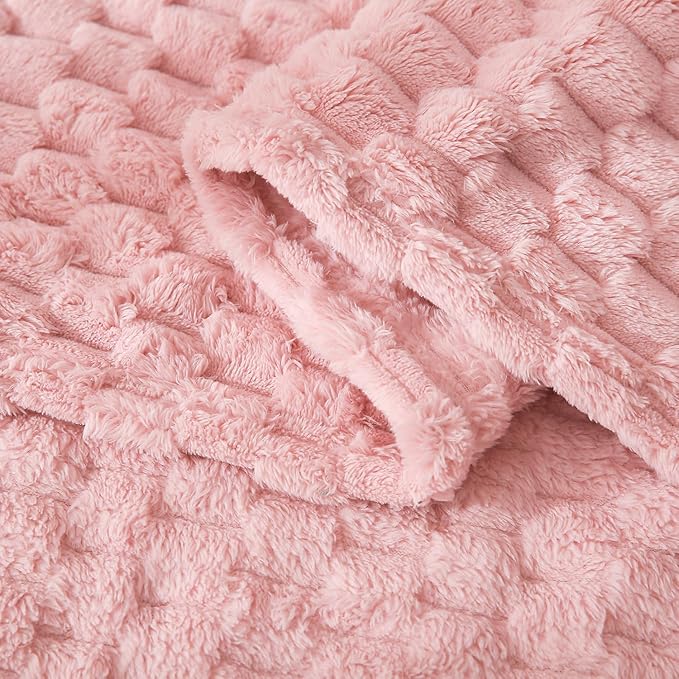 HOMRITAR Baby Blanket for Boy Girls 3D Jacquard Fluffy Toddler Blankets Soft Warm Cozy Flannel Fleece Warm Bed Blanket Nursery, Stroller Newborn Infant Bedding, 30 x 40 Inch (Light Pink)