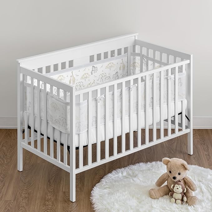 Sweet Jojo Designs + BreathableBaby 2-Piece Breathable Mesh Crib Liner Set (Jungle Safari Animals) for Boys/Girls, Baby, Infants/Newborn Nursery (Animal, Giraffe, Adventure, Elephants, Beige, Black)