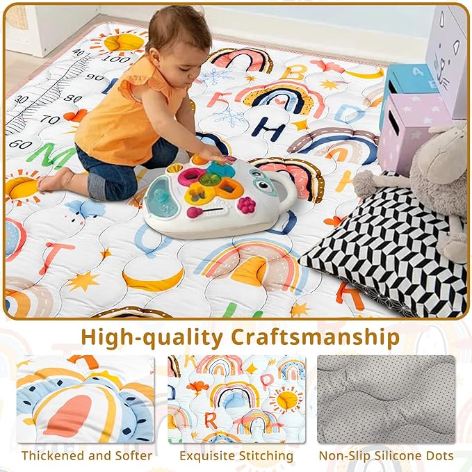 Baby Gyms Playmats for Playpen, 50"×50" Boho Rainbow Play Mat for Playpen Playyards Thicken Soft Padding Foam Playmats for Babies Toddlers Infants Baby Crawling Mat Pad Tummy Time