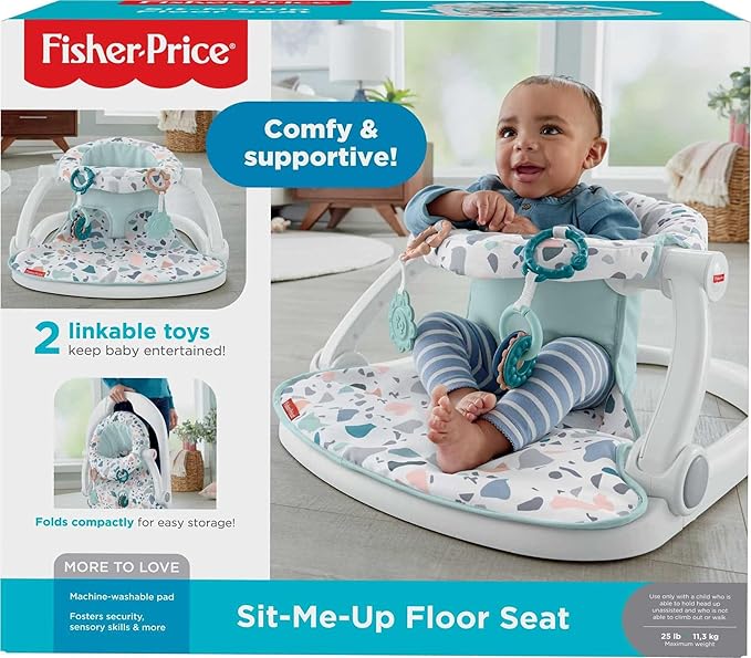 Fisher-Price Portable Baby Chair Sit-Me-Up Floor Seat With Developmental Toys & Machine Washable Seat Pad, Pacific Pebble