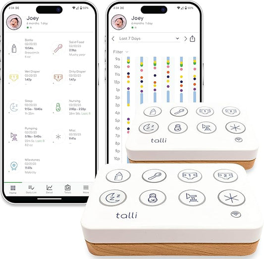 Talli Daily One-Touch Baby Tracker - Baby Monitor to Log Feedings, Diapers, Sleep & More - Electronic Journal Links to Mobile App for Real-Time Baby Monitoring & Tracking - Alexa Compatible