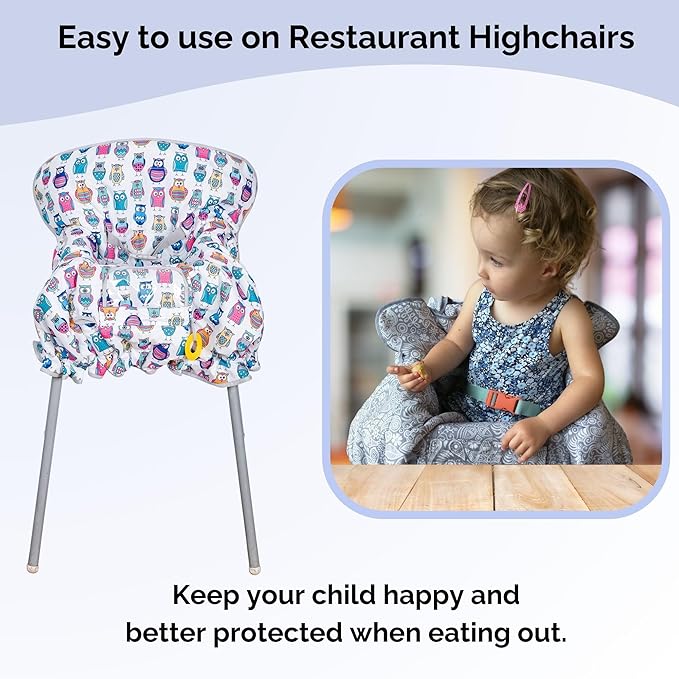 Suessie Shopping Cart Cover and High Chair Cover with Bolster Support Pillow (Owls with Cushion)