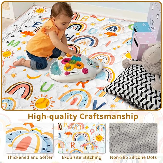 Baby Gyms Playmats for Playpen, 71"×59" Boho Rainbow Play Mat for Playpen Playyards Thicken Soft Padding Foam Playmats for Babies Toddlers Infants Baby Crawling Mat Pad Tummy Time
