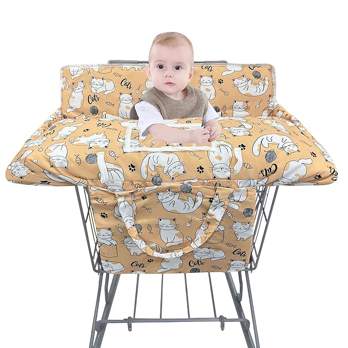 Shopping Cart Cover for Baby,2-in-1 Baby Cart Covers with Portable Cloth Bag Cart Seat Pad for Babies Grocery Cushion Cover Restaurant,Suitable for All Supermarkets and Restaurants
