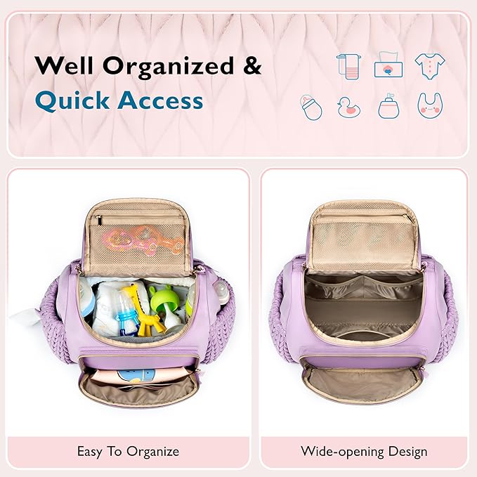 mommore Diaper Bag Small Diaper Backpack Stylish Baby Travel Backpacks with Insulated Pockets, Changing Pad, Stroller Straps