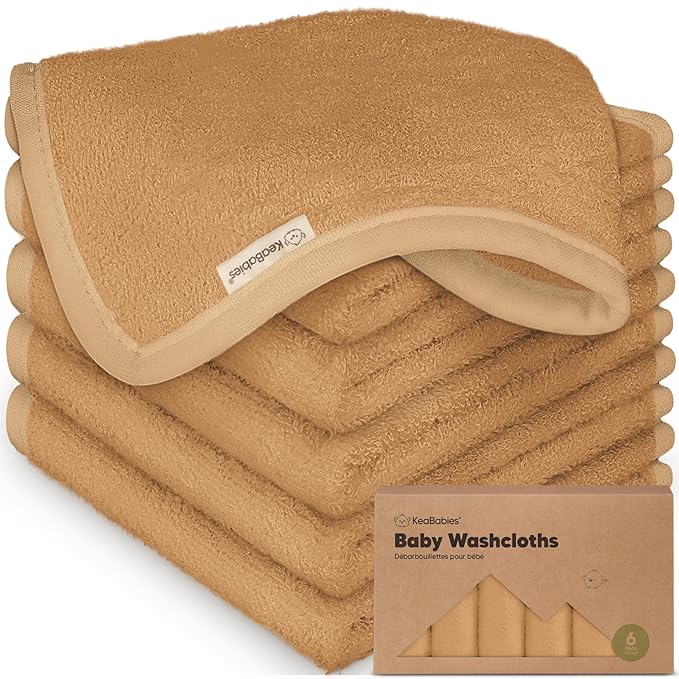 6-Pack Soft Baby Washcloths, Viscose from Bamboo - Kids, Newborn Bath Towels, Infant Shower, Toddler Reusable Face Towel, Gentle on Skin, Face Wash Cloths for Babies, 10x10 (Toast)