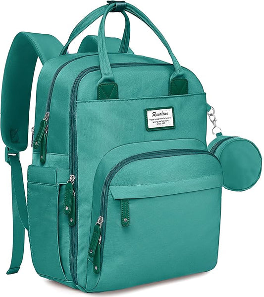 RUVALINO Diaper Bag Backpack-Multifunction Baby Travel Bag with Changing Pad, Insulated Bottle Holders & Pacifier Case, Large Capacity, Waterproof, Turquoise