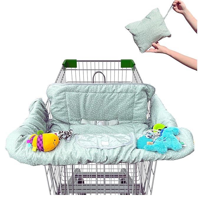 Shopping Cart Cover for Baby | Extra-Padded Baby Cart Covers | Grocery Cart Cover for Baby, Pastel Green Baby Shopping Cart Cover | Large Baby Cart Covers | Neutral Cart Cover for Babies