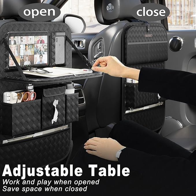 Car Seat Organizers,Multi-functional Back Seat Protectors, Storage Pouches, and Tray Holders (for Cars, Kids, Seat Back and Rear Seats) (Woven Black, 2 Pcs)