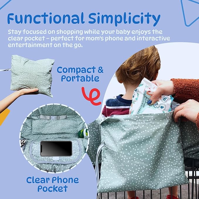 Shopping Cart Cover for Baby | Extra-Padded Baby Cart Covers | Grocery Cart Cover for Baby, Pastel Green Baby Shopping Cart Cover | Large Baby Cart Covers | Neutral Cart Cover for Babies