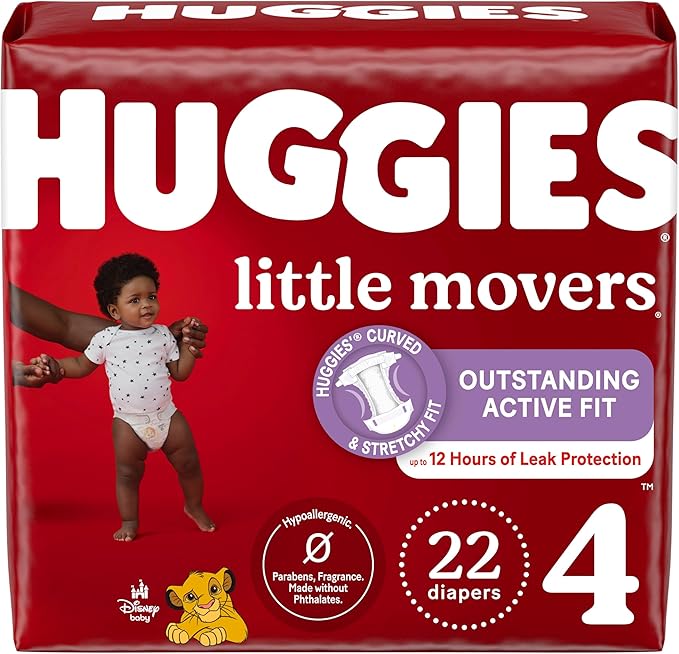 Huggies Size 4 Diapers, Little Movers Baby Diapers, Size 4 (22-37 lbs), 22 Count, Packaging May Vary