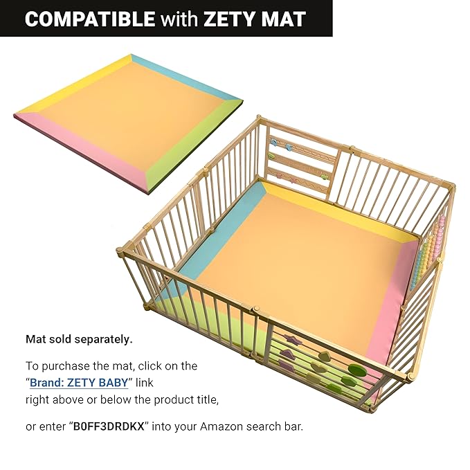 Wooden Playpen Extra Large for Toddlers and Babies - Foldable, Expandable, Adjustable - 8-10 Panels - Natural Wood - Unisex - Playpen
