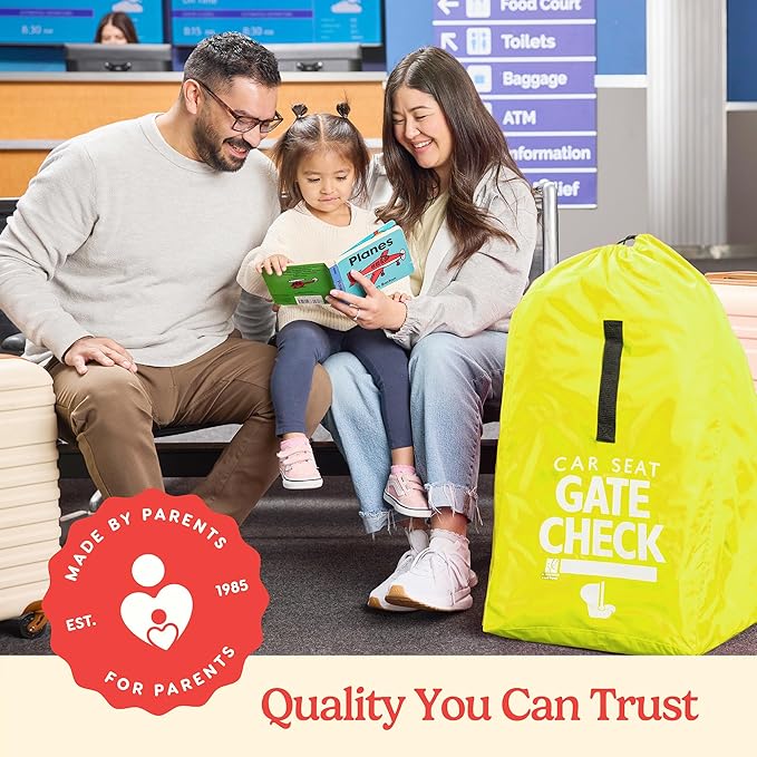 J.L. Childress Gate Check Travel Bag for Car Seats - Car Seat Travel Bag for Airplane, Includes AIRTAG Holder, Fits All Baby Car Infant Carriers & Child Booster Seats - Neon Yellow