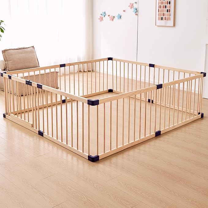 Playpen for Babies and Toddlers,Baby Playpen Fence Yard Wood,Wooden Baby Playpen for Babies and Toddlers,Wooden Baby Play Fence Yard Play Area (140X200)