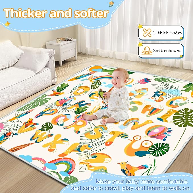 Baby Play Mat, 1-Inch Thick Foam 50" X 50" Playpen Mat,Waterproof & Non - Slip Playmat for Baby Play on Floor, Wipe - Clean, Ideal for Infants, Toddlers & Kids' Crawling and Tummy Time(Tropical)