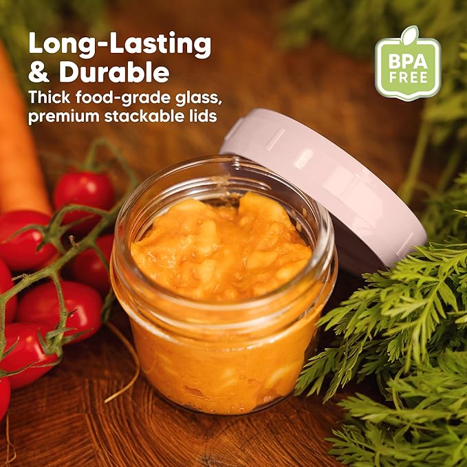 KeaBabies 12pk 4oz Glass Baby Food Containers with Lids - Leak-Proof, Microwavable Small Glass Jars, Baby Purees & Toddler Snack Storage Containers, BPA-Free, Dishwasher & Freezer Safe (Roseate)