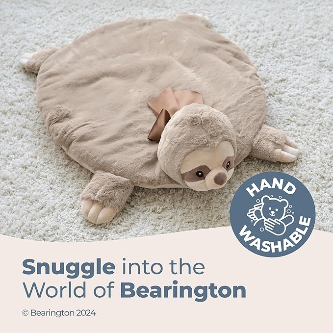 Bearington Collection Sloth Plush Tummy Time Mat - 30 x 30 in Lil’ Speedster Quilted Velour - Newborn Baby Sloth Blanket & Machine Washable
