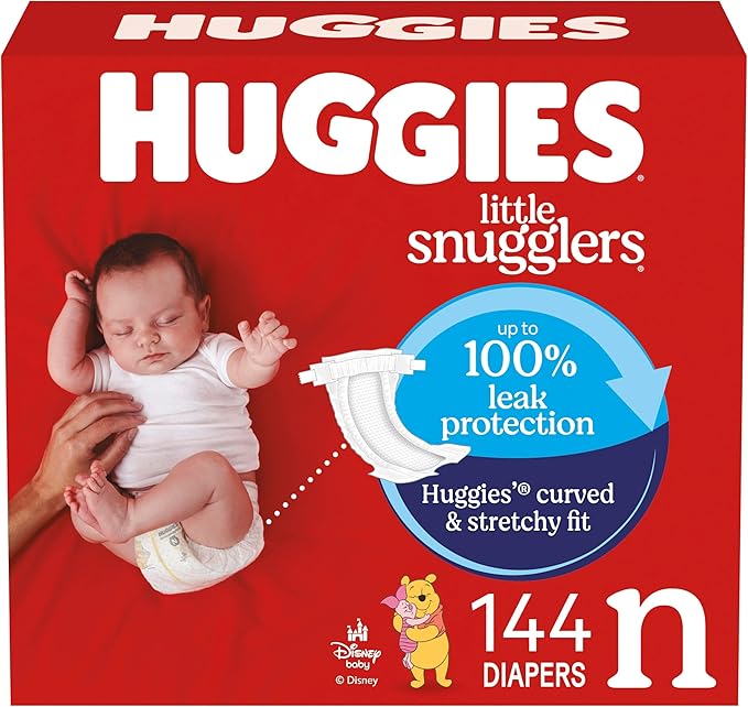 Huggies Size Newborn Diapers, Little Snugglers Baby Diapers, Size Newborn (up to 10 lbs), 144 Count, Packaging May Vary