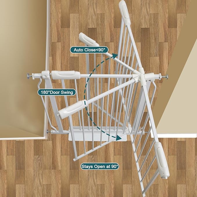 33-38 Inch Wide Baby Gates for Stairs & Doorways - Pressure Mounted Metal Gates for Toddlers & Pets (White, 86-98CM)