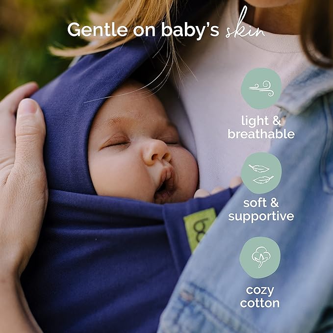 Boba Bliss Pre-Wrapped Baby Carrier with Buckle - Newborn to 7-35 lbs Light, Breathable & Easy to Adjust Hybrid Infant Sling & Toddler Carrier - Certified Hip-Healthy for 0-18 Months - Navy Blue