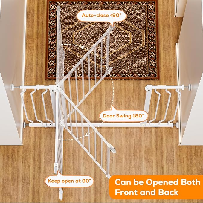 29-62" Baby Gate for Stairs, Baby Safety Essentials, Auto Close Gate for Doorways, Easy Install Pressure Mounted Dog Gate Indoor, Pet Gates for Dogs, White